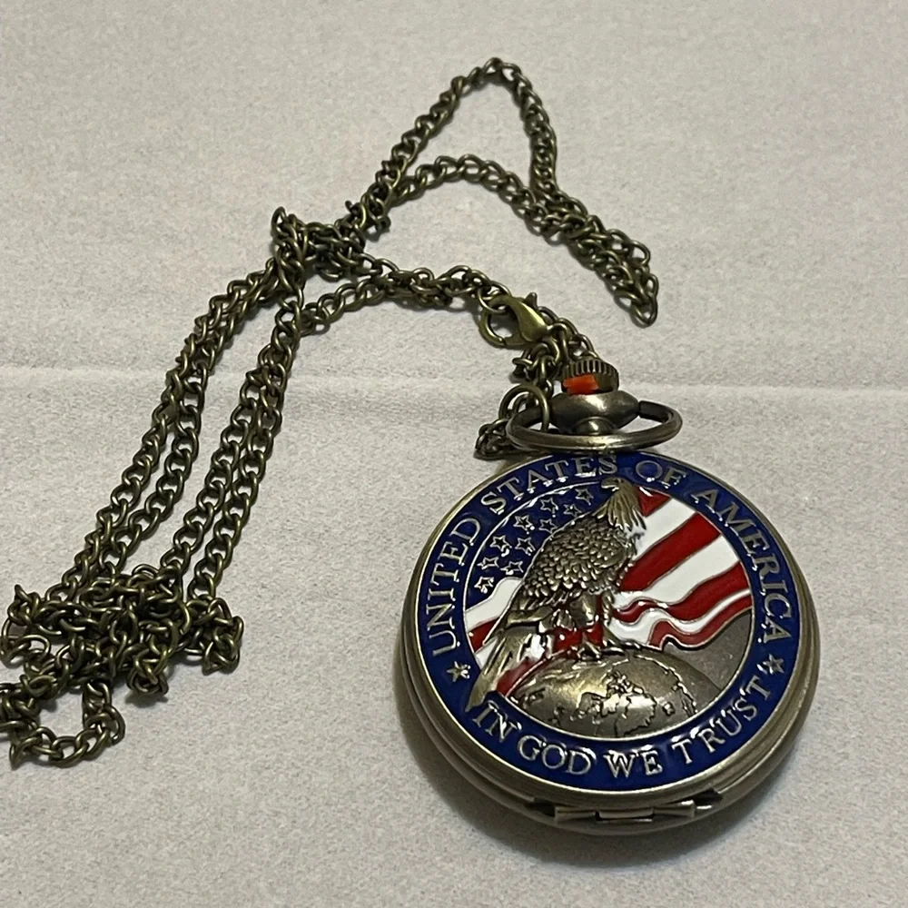 Vintage Bronze American Necklace Pendant Pocket Watch Best Collectibles Pocket